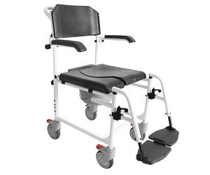 KMINA Shower Chair with Wheels (Version 2.0 Improved Brakes), Commode Toilet Chair, Bedside Commodes for Eldely, Black, PRO Model (Black)