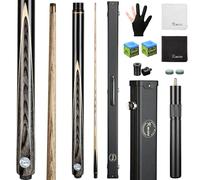 Kmise 57" 3/4 Jointed Snooker Billiard Pool Cue Handcrafted 9.5MM Tip Ash Wood Cue 19oz with Telescopic Aluminium Extension & Billiard Cue Case | Chalk & Glove Accessories Snooker Cue Set Black