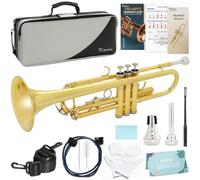 Kmise Bb Standard Trumpet, Premium Brass Trumpets for Student Beginner, Trumpet Instrument Set with Upgraded Case, 7C Mouthpiece, Mute, Beginner's Guide Kit, Cleaning Kit (Gold)