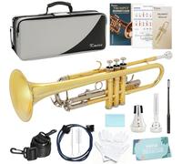 Kmise Bb Standard Trumpet, Premium Brass Trumpets for Student Beginner, Trumpet Instrument Set with Upgraded Case, 7C Mouthpiece, Mute, Beginner's Guide Kit, Cleaning Kit (Gold & Nickel Plated)