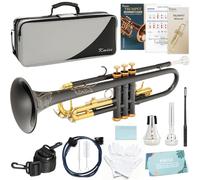 Kmise Bb Standard Trumpet, Premium Brass Trumpets for Student Beginner, Trumpet Instrument Set with Upgraded Case, 7C Mouthpiece, Mute, Beginner's Guide Kit, Cleaning Kit (Black & Gold)