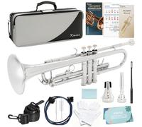 Kmise Bb Standard Trumpet, Premium Brass Trumpets for Student Beginner, Trumpet Instrument Set with Upgraded Case, 7C Mouthpiece, Mute, Beginner's Guide Kit, Cleaning Kit (Nickel Plated)