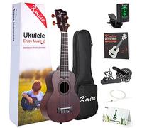 Kmise Beginner Ukulele Kit 4 String Vintage Soprano Ukele Right Hand 21 Inch Hawaiian Ukuleles With Starter Pack (Gig Bag Tuner Strap String Instruction Booklet) (KME21S)