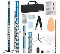 Kmise Closed Hole C Flute, Responsive Flute Instrument, Premium and Durable Flutes with Gig Bag, Collapsible Stand, Beginner's Guide, Cleaning Kit - Effortless for Beginners, Students (Blue)