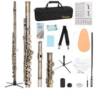 Kmise Closed Hole C Flute, Responsive Flute Instrument, Premium and Durable Flutes with Gig Bag, Collapsible Stand, Beginner's Guide, Cleaning Kit - Effortless for Beginners, Students (Bronze)