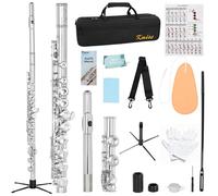 Kmise Closed Hole C Flute, Responsive Flute Instrument, Premium and Durable Flutes with Gig Bag, Collapsible Stand, Beginner's Guide, Cleaning Kit - Effortless for Beginners, Students (Nickel Plated)