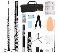 Kmise Closed Hole C Flute, Responsive Flute Instrument, Premium and Durable Flutes with Gig Bag, Collapsible Stand, Beginner's Guide, Cleaning Kit - Effortless for Beginners, Students (Matte Black)