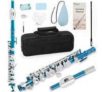 Kmise Closed Hole C Piccolo, Professional Nickel Silver Body with Bronze Finish, Includes Gig Bag, Manual and Cleaning Kit, for Beginners and School Bands (Blue)