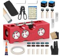 Kmise Cue Tip Replacement Tool Set - Billiard Cue Tip Shaper, Multifunctional Aluminum Alloy Pool Cue Tip Repair Tool, Complete Accessories (Cue Wiping Cover, Red)