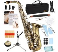 Kmise E Flat Alto Saxophone, Lightweight Saxophones for Students Beginner, Saxofon Full Kit with Portable Case, Sax Stand, Neck Strap, Reeds, Beginner's Guides, Mute, Cleaning Kit (Bronze)