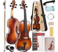 Kmise Violin 4/4 Full Set, High Density Ebony Violins, Glossy Acoustic Fiddle for Adults, Beginners, Students with Violin Case, Strings, Bow Kit, Shoulder Rest, Beginner's Guide (Tiger-Stripe, 4/4)