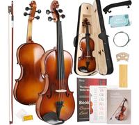 Kmise Violin 4/4 Full Size Starter Kit for Students Beginners Adults, Quality Ebony Acoustic Fiddle Set with Hard Case, Bow, Rosin, Extra Strings, Shoulder Rest, Guide & Chart (Ebony, 4/4)