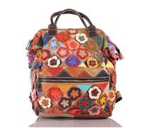 KMISSO Handmade City Backpack, Patchwork Design with Flowers, Colourful Leather, Women's Backpack