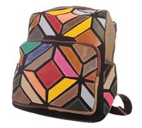 KMISSO Women's Genuine Leather Patchwork Colourful City Backpack with Zip Adjustable Shoulder Straps Carry Handle 28 x 38 x 12 cm