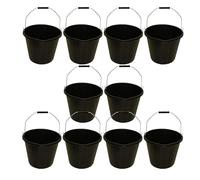 KMJ 10 Pack 14L- 3 Gallon Heavy Duty Black Builders' Bucket, Sturdy Car Wash Bucket with Handles, Premium Black Plastic Water Buckets for Cleaning, Construction Work, Animal Feeding, Gardening etc.