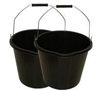 KMJ 2 Pack 14L- 3 Gallon Heavy Duty Black Builders' Bucket, Sturdy Car Wash Bucket with Handles, Premium Black Plastic Water Buckets for Cleaning, Construction Work, Animal Feeding, Gardening etc.