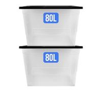 KMJ® 2 Pack Extra Large Plastic Storage Boxes with Lids - Sturdy & Clear Storage Boxes with Lid - Stackable Plastic Box with Lid- Nestable & Really Useful Box- 80 Liter Capacity