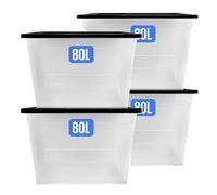 KMJ® 4 Pack Extra Large Plastic Storage Boxes with Lids - Sturdy & Clear Storage Boxes with Lid - Stackable Plastic Box with Lid- Nestable & Really Useful Box- 80L Capacity