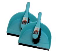 KMJ Blue Dustpan and Brush Sets 2 Pack, Portable Cleaning Brush and Dustpan-Durable Soft Bristles & Easy Sweep with Rubber Blade- Lightweight Broom and Dustpan Set-Compact Storage Brush and Pan Set