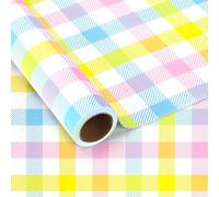 KMLGY 1 Roll Easter Pastel Plaid Wrapping Paper Roll - Mini Roll - 17in x 32.8Ft Spring Colorful Buffalo Plaids Gift Wrap Paper for Easter Spring Birthday Party Wrapping Supplies
