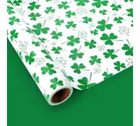 KMLGY 1 Roll Reversible St.Patrick's Day Wrapping Paper Roll - Mini Roll - 17in x 32.8Ft Green Shamrock Pattern Gift Wrap Paper for St.Patrick's Day Irish Birthday Party Wrapping Supplies