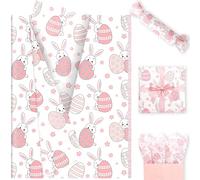 KMLGY 20 Sheet Bunny Egg Gift Tissue Paper, 20 x 14in Bunny Egg Flora Pattern Tissue Paper for Spring Valentine's Day Easter Gift Wrapping DIY Craft Winter Holidays Party Supplies Gift Bag Fillers