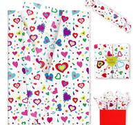 KMLGY 20 Sheet Multicolored Heart Tissue Paper, 20x14in Multicolored Heart Pattern Art Paper for Valentine's Day Wedding Baby Shower Party Home Decor Gift Crafts(I)