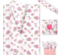 KMLGY 20 Sheet Pink Rose Tissue Paper, 20x14in Pink Rose Pattern Art Paper for Valentine's Day Wedding Baby Shower Party Home Decor Gift Crafts(D)