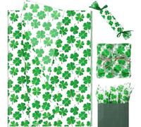 KMLGY 20 Sheets Shamrock Tissue Paper, 20x14 Inches Green Shamrock Printed Wrapping Tissue Paper St. Patrick's Day Art Decorative Tissue for St. Patrick's Day Wedding Gift Wrapping (Green)