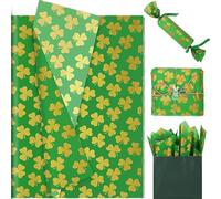 KMLGY 20 Sheets Shamrock Tissue Paper, 20x14 Inches Green Shamrock Printed Wrapping Tissue Paper St. Patrick's Day Art Decorative Tissue for St. Patrick's Day Wedding Gift Wrapping (Green)