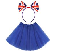 KMLGY 2Pcs Union Jack Costume Set with Union Headband Tutu Skirt for British National Day Royal Event Indoor or Outdoor Street Party (Blue)