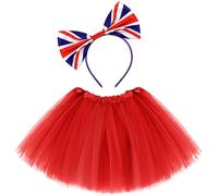 KMLGY 2Pcs Union Jack Costume Set with Union Headband Tutu Skirt for British National Day Royal Event Indoor or Outdoor Street Party (Red)