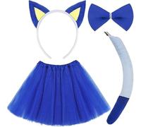 KMLGY 4 PCS Cute Dog Costume Set - Lovely Blue and Orange Dog Ears Headband Nose Bowtie Tails and Tutu for Kids Birthday Party Party Dress Up (Blue)