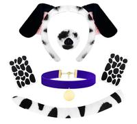 KMLGY 5Pcs Dalmatian Headband Tail Costume Set - Dog Ears Headband Tails Velvet Choker Sticker Fancy Dress Accessories for Halloween World Book Day Cosplay Party Dress Up (B)