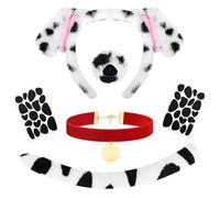 KMLGY 5Pcs Dalmatian Headband Tail Costume Set - Dog Ears Headband Tails Velvet Choker Sticker Fancy Dress Accessories for Halloween World Book Day Cosplay Party Dress Up (A)