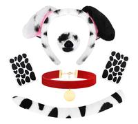 KMLGY 5Pcs Dalmatian Headband Tail Costume Set - Dog Ears Headband Tails Velvet Choker Sticker Fancy Dress Accessories for Halloween World Book Day Cosplay Party Dress Up (C)