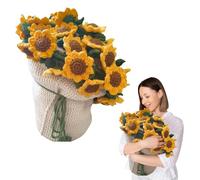 KMLSHLL Finished Rose Bouquet Blanket, 43.3 Iin Handmade Crochet Flower Bouquet Blanket, Knitted Throw Blankets for Birthday Wedding Valentine’s Day Home Decor (Sunflowers, 1.1M)