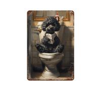 KMMBUY Black Poodle on ToiletWall Decor Art Metal Tin Poster Modern Bar Decorations30x20cm