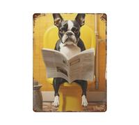 KMMBUY Boston Terrier on The ToiletWall Decor Art Metal Tin Poster Modern Bar Decorations40x30cm