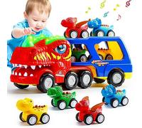 KmmiFF Toddler Toys for 2 3 4 Year Old Boys Gifts, 5-Pieces Monster Truck Toy for Kids 2-4, Dinosaur Car Toys for Boys Age 2-6, Pull Back Cars for Toddler Toy for 2 3 4 5 Year Old Girl Birthday Gifts