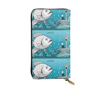 KMNHBGF (Big Fish) Long Wallet For Men And Women Handheld Leathers Wallet Cash Bag Card Holder Zipper Pocket Multiple Compartments , Big Fish, One Size