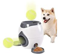 KMOCEPLY Automatic Dog Ball Launcher Pet Ball Indoor Thrower Machine with Feeding Flat Tray Dog Tennis Ball Machine with 2 Balls Interactive Dog Toys for Dog Puppy Pet Tennis Food Reward Machine