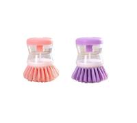 KMOCEPLY Dish Cleaning Brushes Dish Brush with Holder Soap Dispensing Washing Up Scrubber Refillable Kitchen Dishwasher Palm Scrubbing Brush with Soap Dispenser Kitchen Cleaning Accessory (2Pcs B)