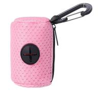 KMOCEPLY Dog Poop Bag Holder Mesh Fabric Attachment Doggy Bag Holder with Zipper Pet Waste Bag Dispenser Hangable Dog Poop Holder for Picking Up Poo After Your Dog for Walking and Hiking (Pink)