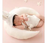 KMOCEPLY Newborn Photography Props Crescent Moon Posing Pillow and Stars for Infant Photo Shooting Baby Poser Positioner Cushion Basket Filler Props Sets Infant Shoot Accessories Mum Gifts (White)