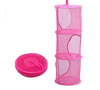 KMOCEPLY Toys Storage Hanging Mesh Basket Closet Mesh Bag Organizer Foldable 3 Tiers Hanging Storage Organizer Toy Storage Hanging Bag Kids Toy Hanging Organizer Bag Hanging Pocket Shelves (Red)