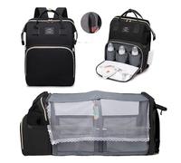 KMOCEPLY Waterproof Crib Mommy Bag Multifunctional Folding Bag Portable Nappy Changing Backpacks with Foldable Cot Bed Large Capacity Baby Folding Bed Bag Mummy Shoulder Bag for Travel