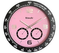 Kmok 40.5 cm Indoor Silent Wall Clock, Modern Round Plastic Clock with 3D Raised Numbers, Battery Operated Easy to Read Home Office Decor, Pink