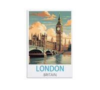 KmoNo London Britain Vintage Travel Poster 16x24inch(40x60cm) Canvas Art Wall Art for Living Room, Bedroom, Kitchen, Dining Room, Office, Playroom, Garage