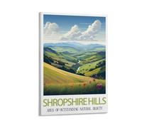 KmoNo Shropshire Hills Area of Outstanding Natural Beauty Vintage Travel Poster 12x18inch(30x45cm) Wall Decor Painting Canvas Wall Art Living Room Poster Bedroom